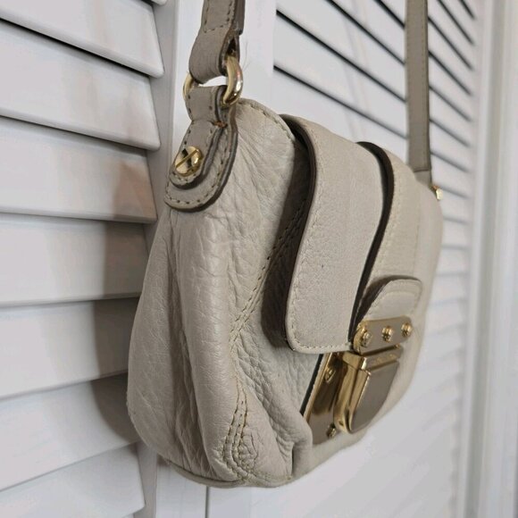 MICHAEL KORS Charlton Leather Mini Crossbody Bag Cream Gold Tone Hardware Preppy - Picture 5 of 12